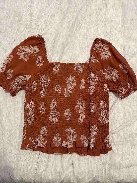 Madewell Tops - Madewell Rust Floral Smocked Square-Neck Top
